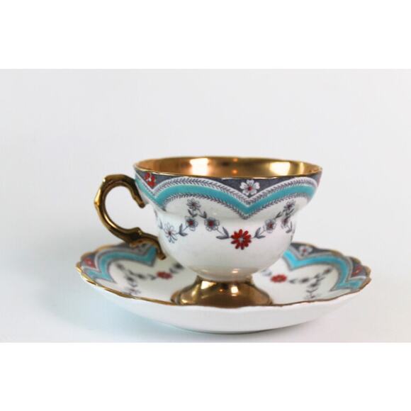 Vintage Tea Cup and Saucer Lefton Rosina Bone China Made in England Blue Gold - Picture 3 of 8